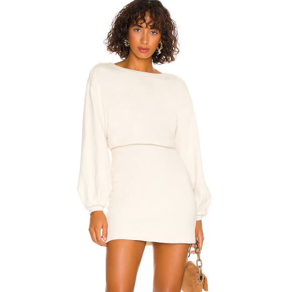 NWT LOVERS & FRIENDS Ada Cutout French Terrry Mini Dress Size Small Ivory - Picture 5 of 14